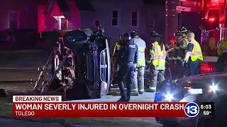 Woman hospitalized following early morning rollover crash in Toledo