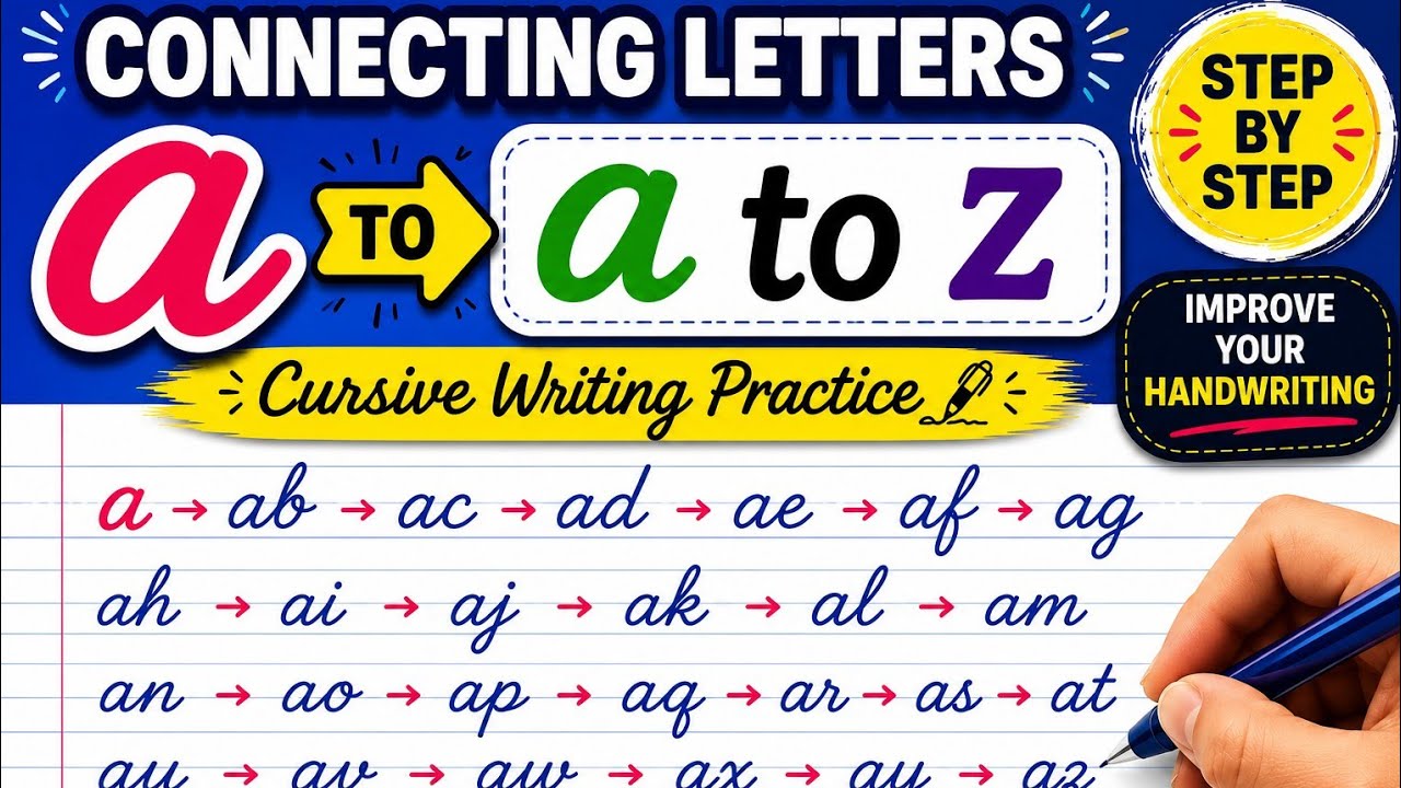 Connecting Letters a to z | Cursive Handwriting Practice for Beginners ...