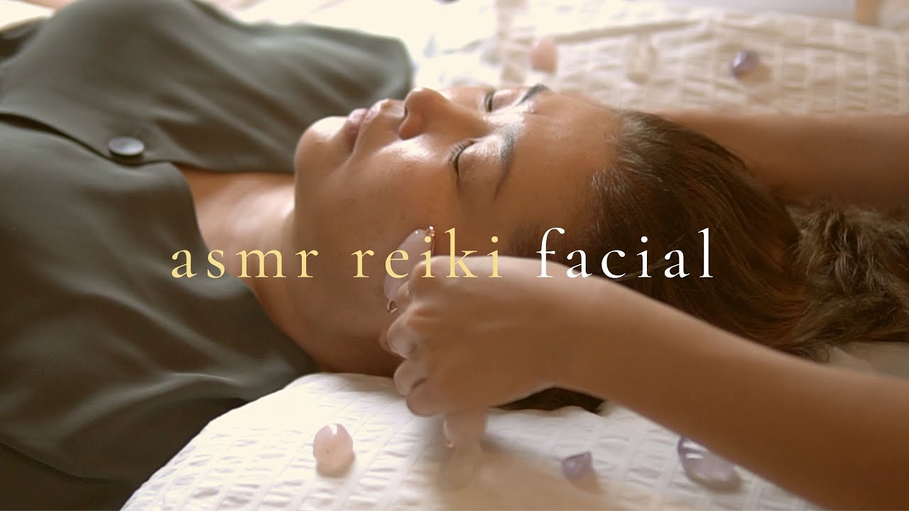ASMR Facial Massage with Reiki (Real Person, Scalp Massage, Crystals, Hand Movements)