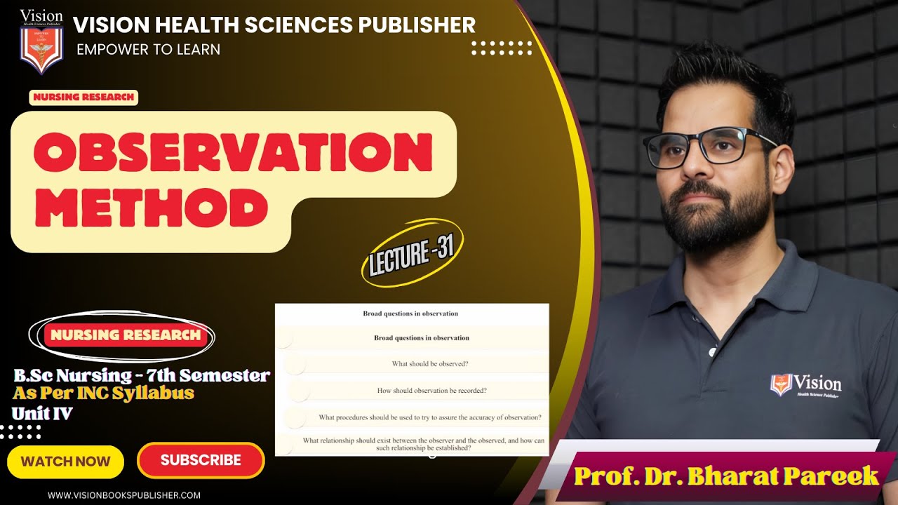 OBSERVATION METHOD | LEC 31 | NURSING RESEARCH | BSCN 7TH SEM | DR BHARAT PAREEK