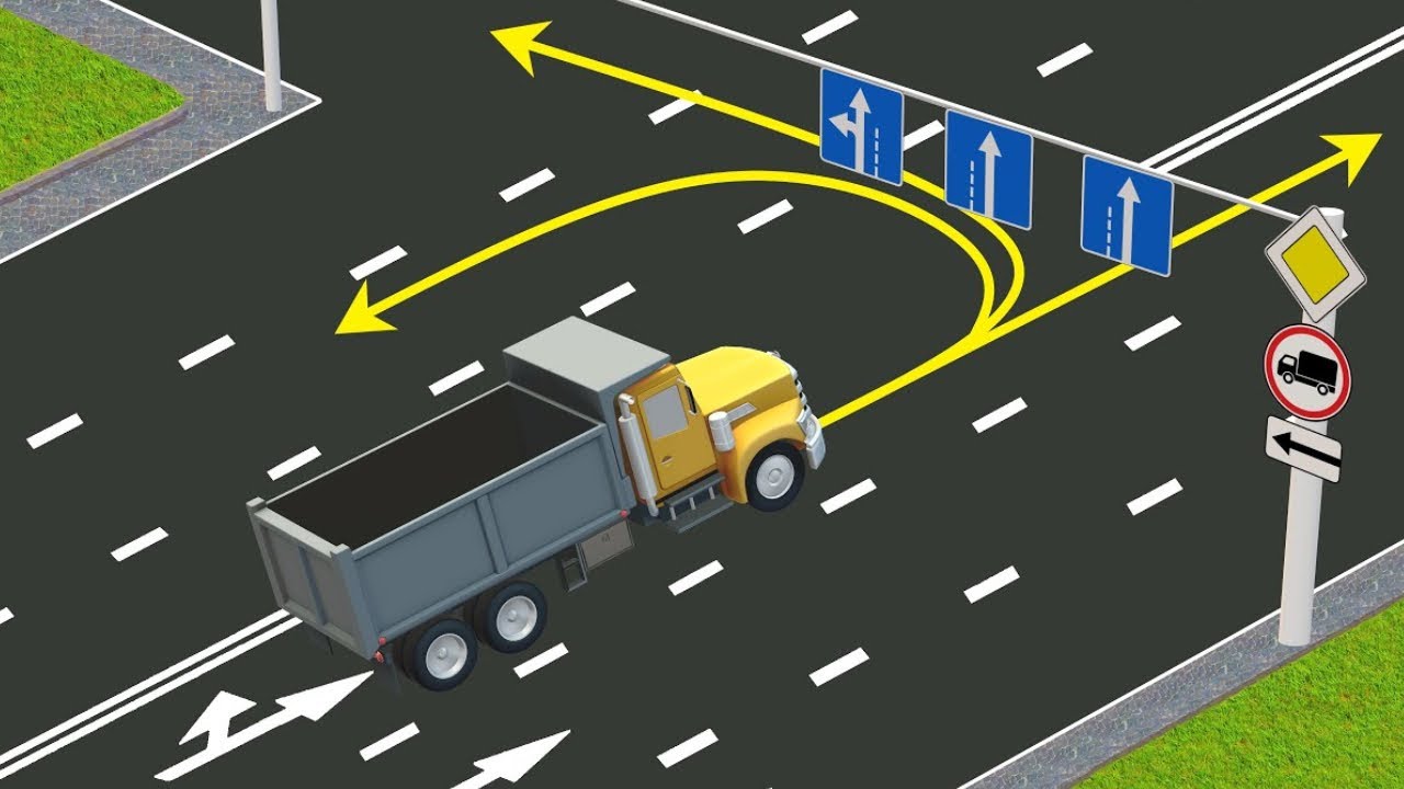 В каком направлении разрешено продолжить движение грузовику? - YouTube
