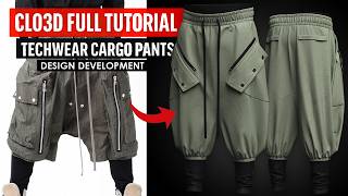 CLO3D Techwear Cargo Pants Design | From Pattern to Final Render (Full Process)