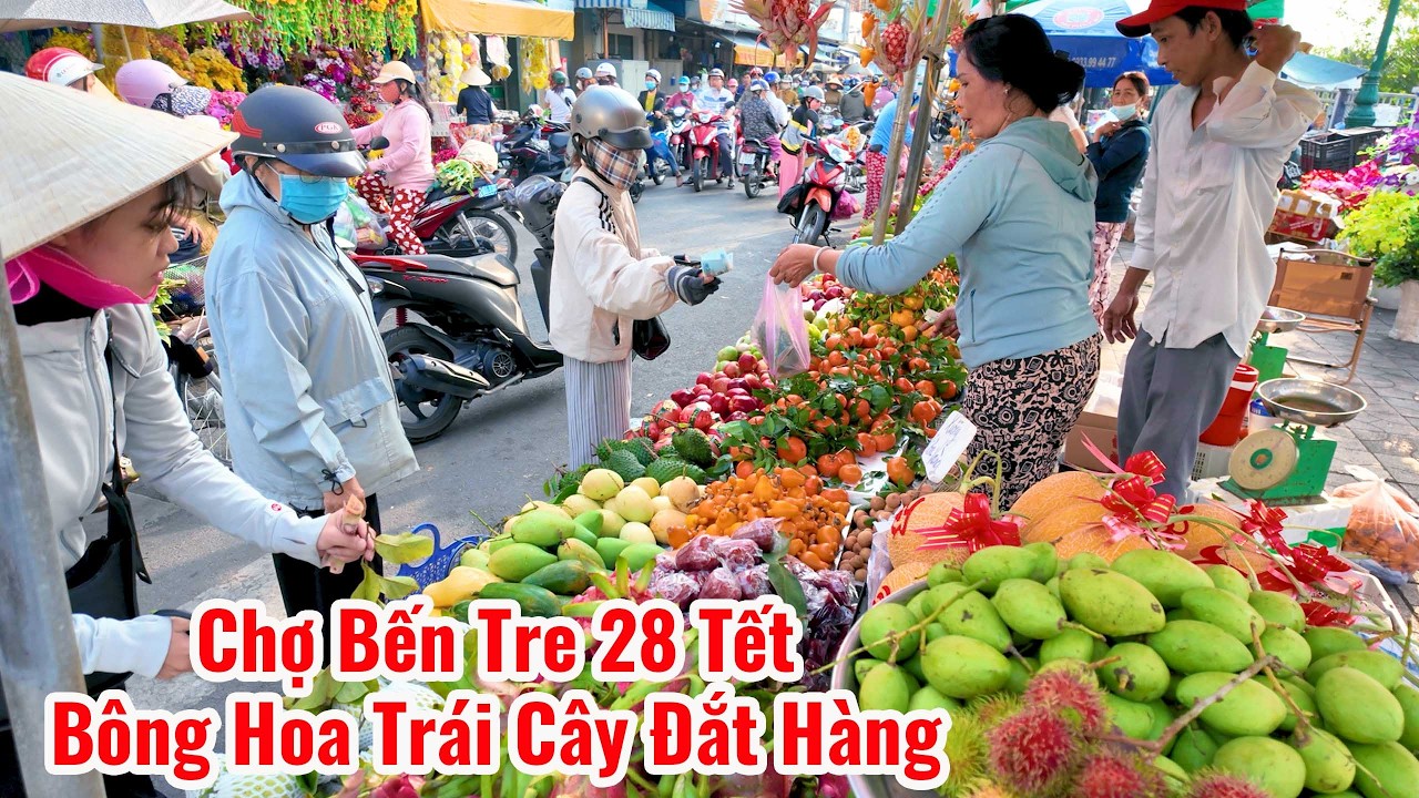 Chợ Bến Tre 28 Tết|Bông Hoa trái cây chưng tết đắt hàng