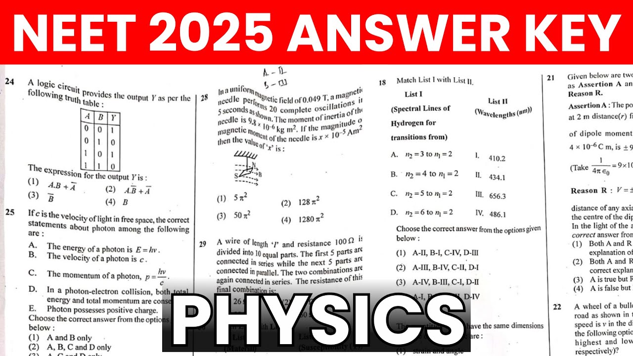 Neet 2025 answer key Physics 🚀 | Neet 2025 question paper with answer ...