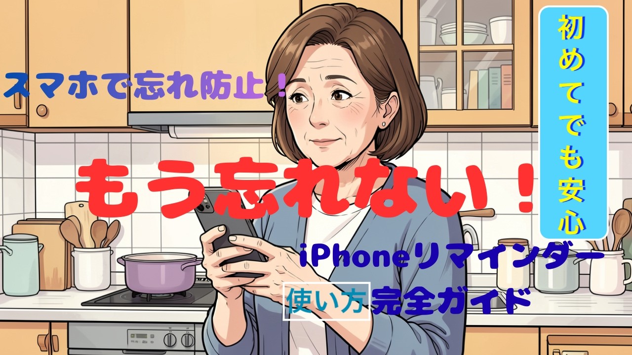 スマホで忘れ防止！【リマインダー】「買い物を忘れる」「薬を飲み忘れる」「予定を忘れてしまう」そんな悩みを、スマホがやさしくサポートしてくれます。字幕は設定でOK！