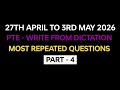 PTE Listening Write from Dictation (Part-4) April 2026 Exam Prediction | Write from Dictation 2026