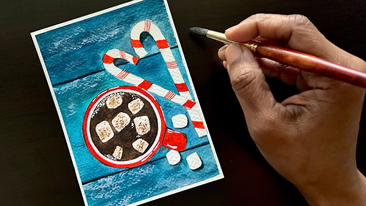 How To Paint Holiday Themed Hot Chocolate With Watercolors| Easy ...