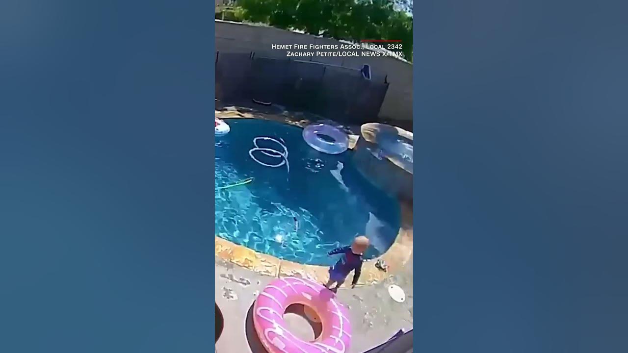 Dad rushes to save his 1-year-old who falls in pool