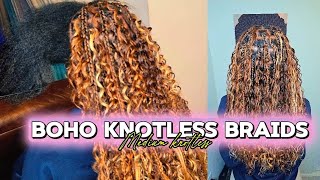 How To: Boho knotless Box Braids with Human Hair Curls / Hair Detals
