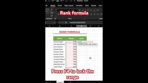 Rank Formula in Excel II #excel #exceltips #exceltricks #shortsvideo #shorts #short #ytshorts