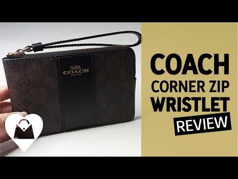 COACH SLG REVIEW 2022  Coach Corner Zip Wristlet in Signature Canvas Gold/ Brown Black F58035 