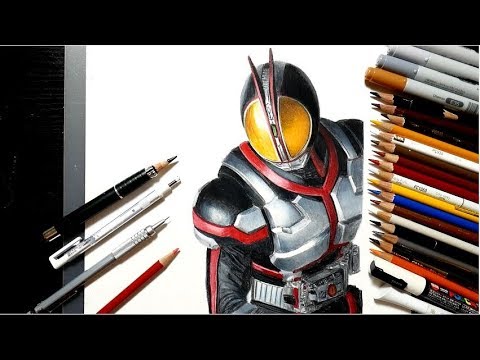 仮面ライダー５５５ ファイズ を描いてみた 色鉛筆 Draw Kamen Rider Fais Realistically Youtube