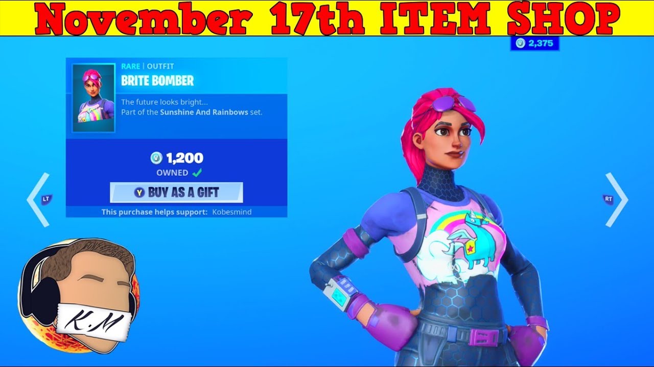 Fortnite Item Shop (November 17th) | BRITE BOMBER IS BACK!