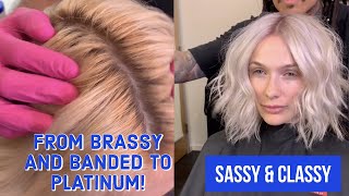 FROM BRASSY AND BANDED TO SMOKED PLATINUM HAIR TRANSFORMATION!