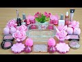 PINK ROSE SLIME Mixing makeup and glitter into Clear Slime Satisfying Slime Videos