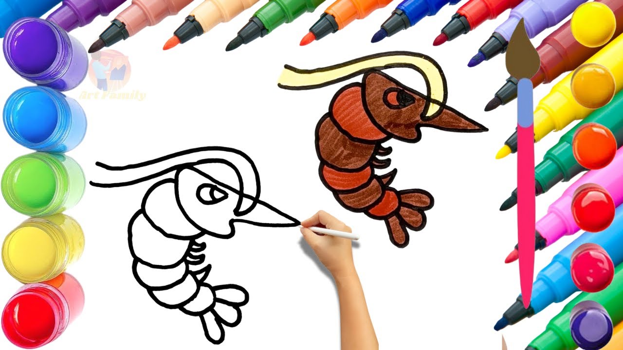 How To Draw cute Shrimp Drawing, Painting & Coloring For Kids and Toddlers_ Child Art 🐋🌈🎨