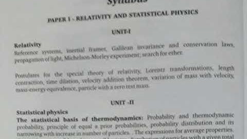 Relativity and statistical physics paper 1 syllabus Bsc 3rd year