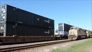 UP intermodal train meets UP empty coal train in Dixon IL