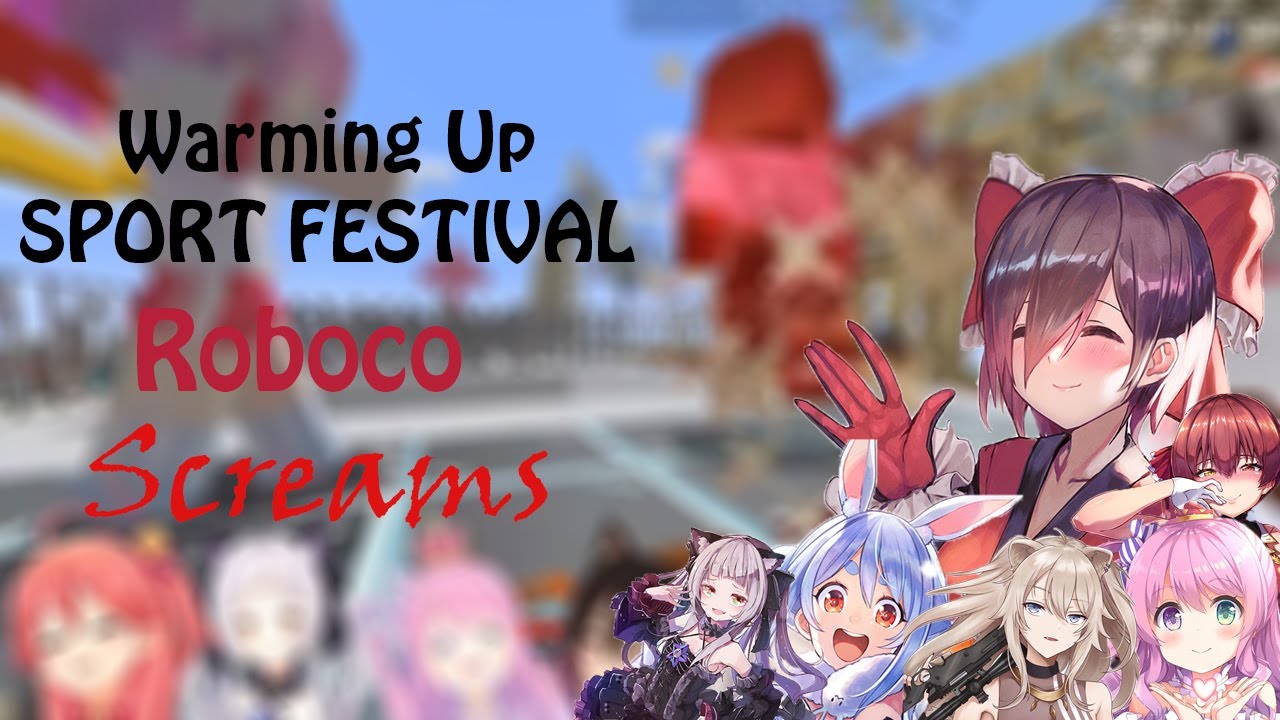 Roboco Screams warming up for Sport Festival, Collabo with Hololive JP Team Pekora (Minecraft)