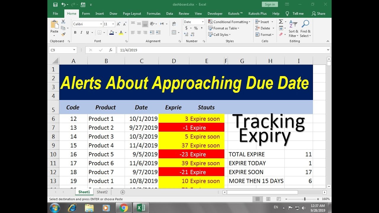 excel sheet for assignment due dates