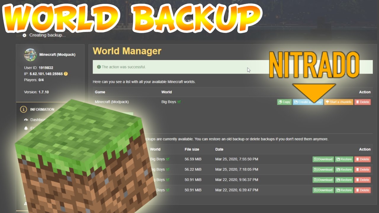 How to create a World Backup on Nitrado Minecraft Servers 2020 Simple