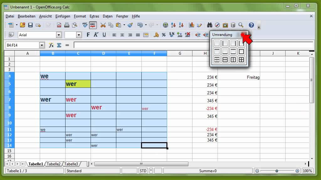 06 Openoffice Org Calc Teil 1 Tabellen Auswahlen Formatierung Fullen Youtube