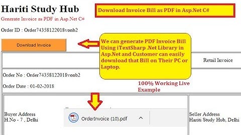 #5 Generate PDF Invoice (Bill) Receipt in Shopping Website Asp.Net C# | Hindi | Free Online Class