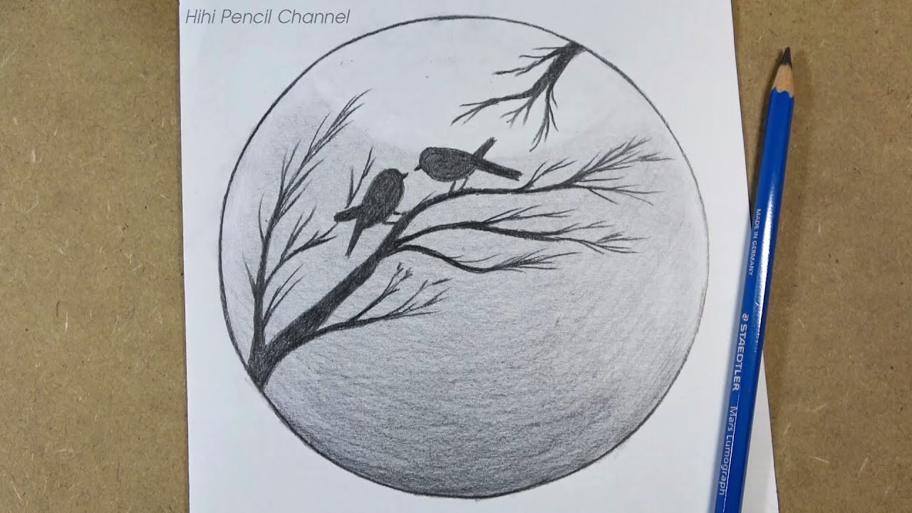 How to Draw Love Birds on a Tree Scenery | Drawing for Beginners - YouTube