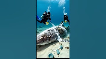 saving a giant shark tangled in a tire and plastic waste