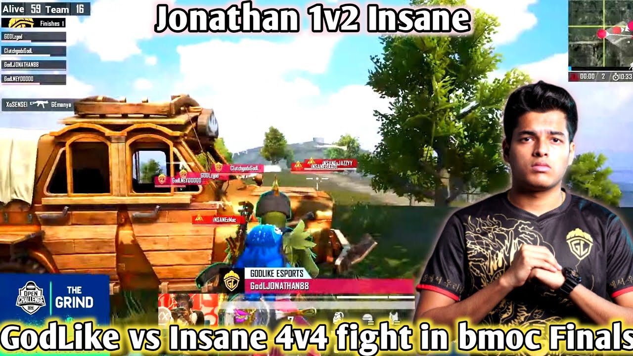 🇮🇳GodLike vs Insane 4v4 Fight in BMOC 😱| Jonathan 1v2 Insane | Jonathan is on fire 🔥