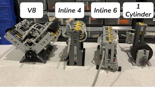 Testing Various LEGO Pneumatic Engines (v8, i4, i6, 1 cylinder)