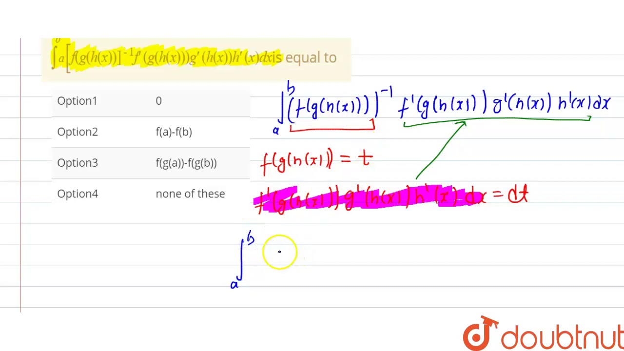 If H A H B The Value Of The Integral Int A B F G H X 1 F G H X G H X H Youtube