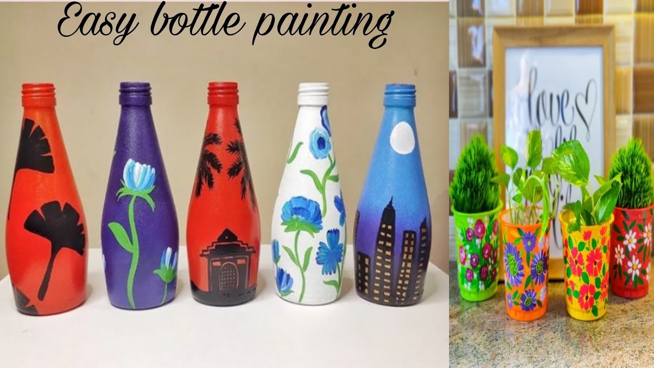 5 best glass bottle painting//bottle painting ideas//bottle decoration idea//dly home decor