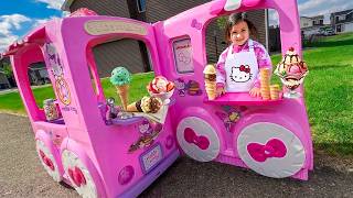 OAK OPENS iCE CREAM TRUCK!? HELLO KiTTY SNACK SHOP WiTH SECURiTY GUARD DAD screenshot 4