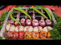 Oven-Baked vegetable an fruit kebab / Plum, Maltese Plum, Eggplant, Onion, Garlic
