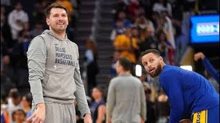 Luka Doncic and Steph Curry playing horse at the half court line