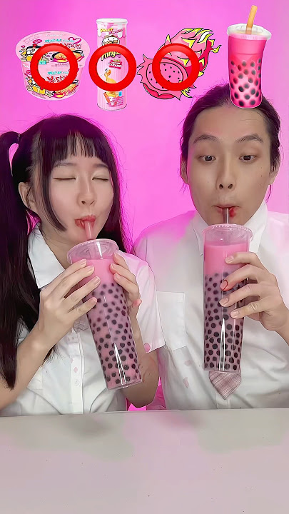 Pink Emoji Food Mukbang ASMR sick emotion🥵bubble tea 🧋 boba #asmr #funny #shorts