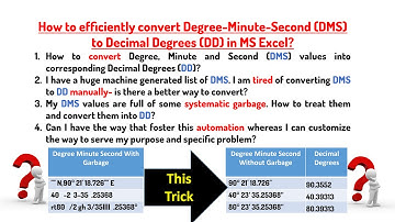 How to convert degree minute second into decimal degrees in Microsoft Excel | DMS to DD in MS Excel