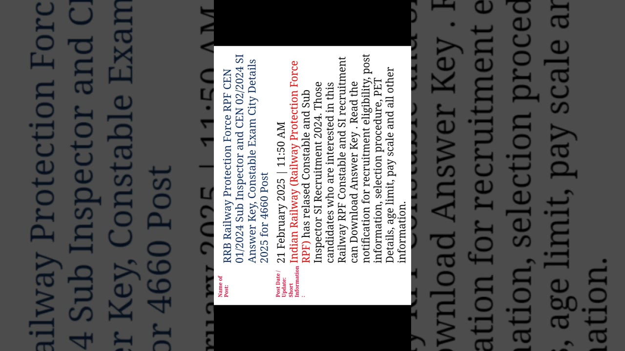 Railway RPF Constable Exam Date & Exam City Details Available Now  