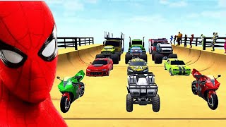 SPIDERMAN CARS Monster Trucks Mega Rampa.! SUPERHERO HULK Iron Man Goku Racing - Andriod Gameplay