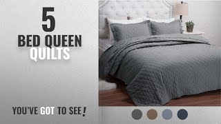 Top 10 Bed Queen Quilts [2018]: Bedsure Bed Quilts Solid Grey Bedspread Diamond Pattern Coverlet