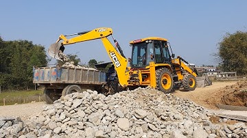 JCB Backhoe Machine Loading Stone in Tractor - JCB Video