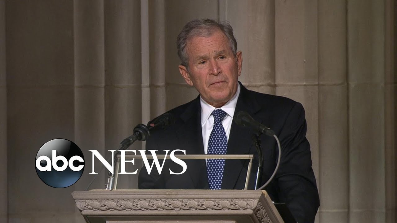 George W Bush eulogizes his father through tears laughter