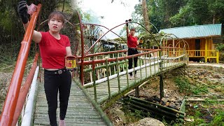 How to build a bamboo bridge, Paint the bamboo red, Build stairs both ends of the bridge - Farm life