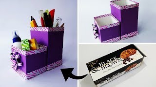 Best Way to Reuse Empty Biscuit Box | How to Make Pen Stand With Waste Material