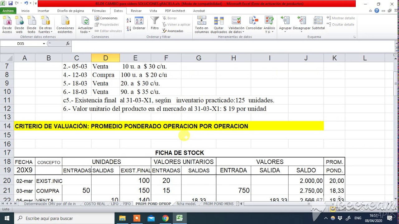 Inventario Permanente Promedio ponderado operacion por