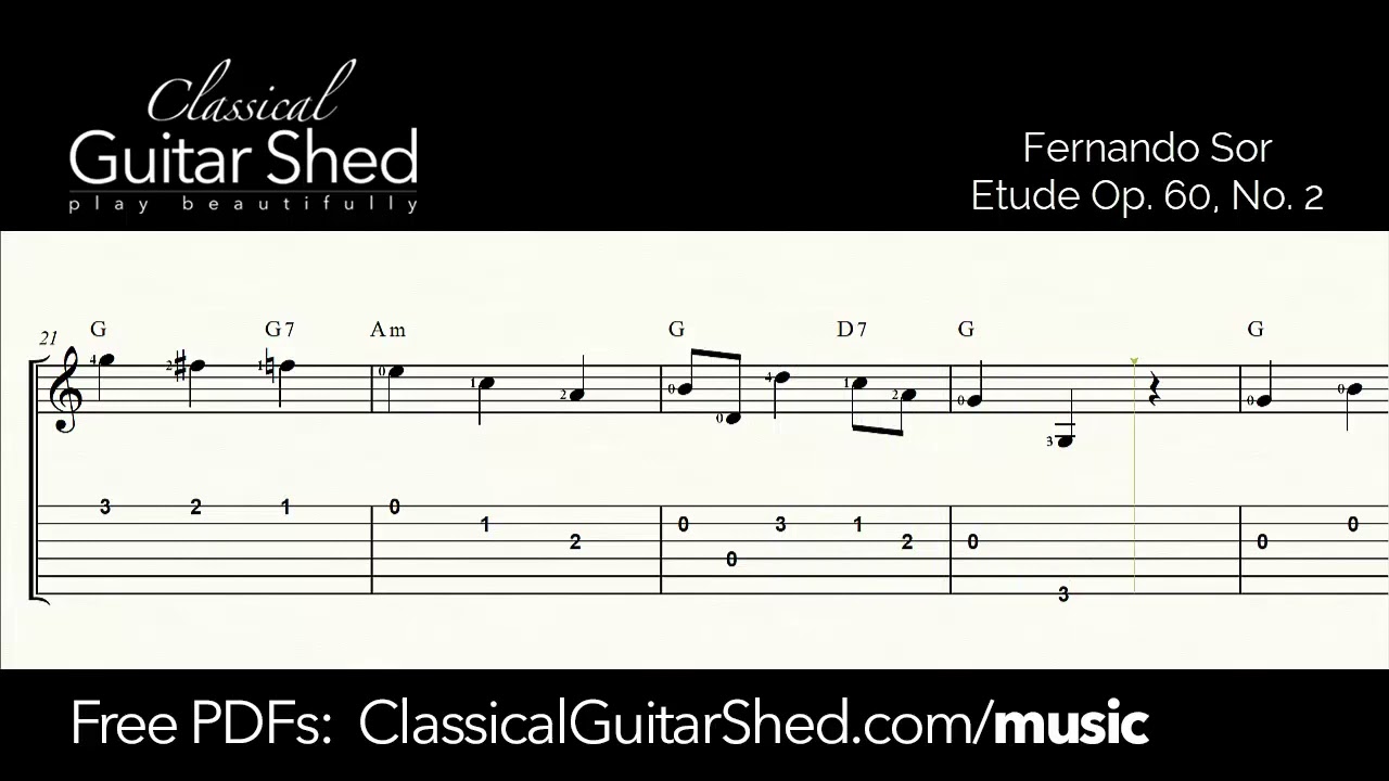Sor: Etude Op 60 No 2 - Free Classical Guitar Sheet Music - YouTube
