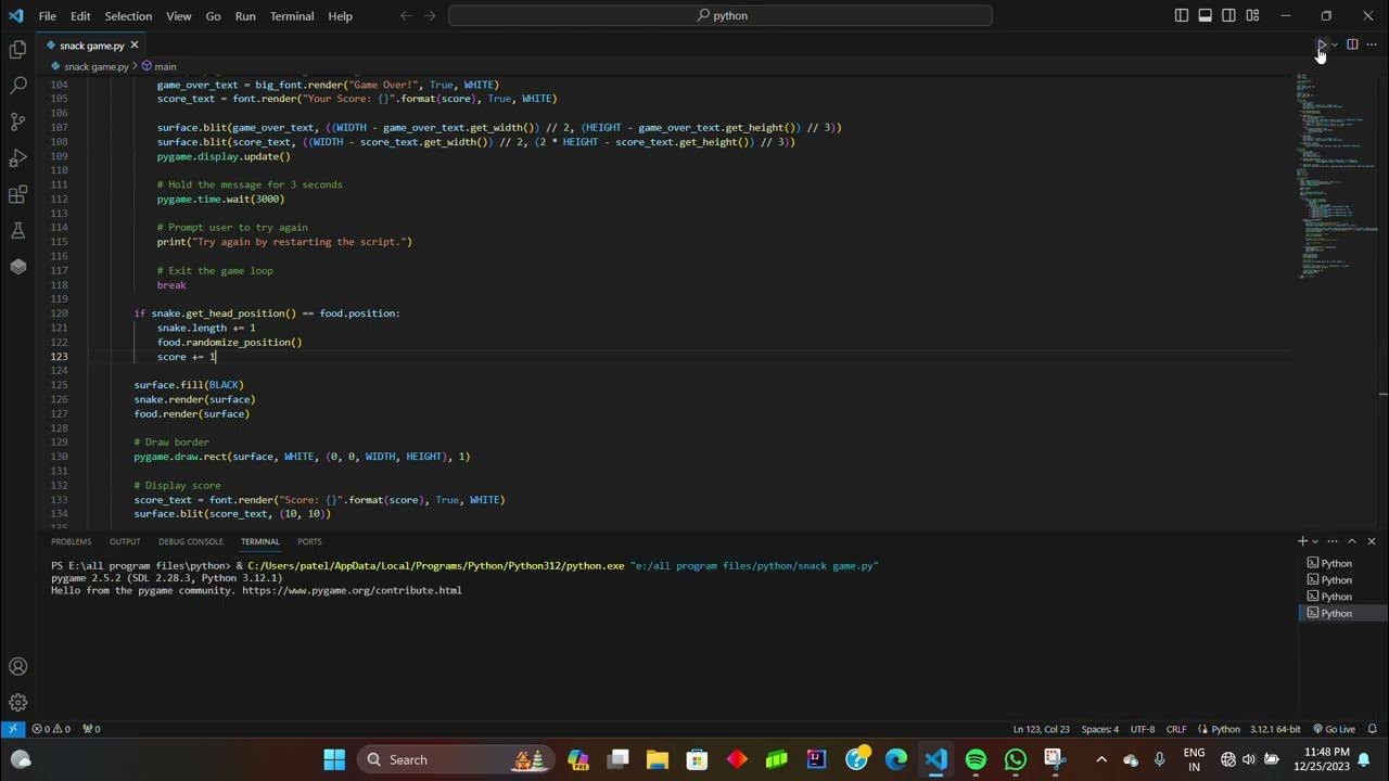 simple snack game using python programing language - YouTube