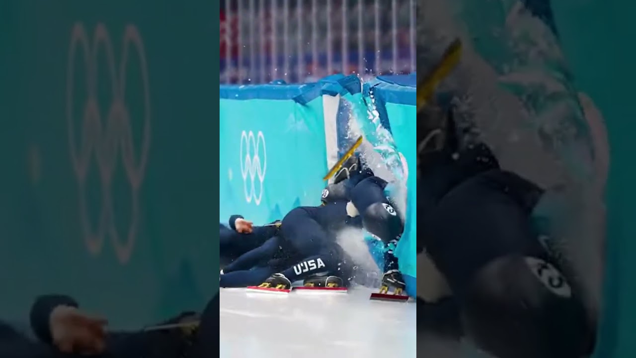 Olympics: USA ice speed skater crashing hard!