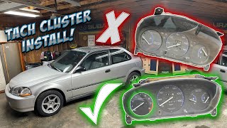 Install a Tachometer Cluster in a 9600 Honda Civic! // EASY 20 MIN INSTALL (Plug and play)